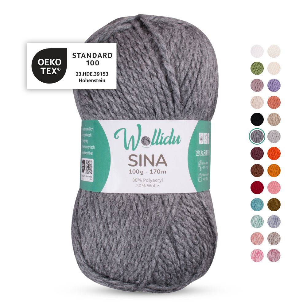 Acryl-Wollgarn 100g 170m – 80% Polyacryl 20% Wolle – Wollidu Sina