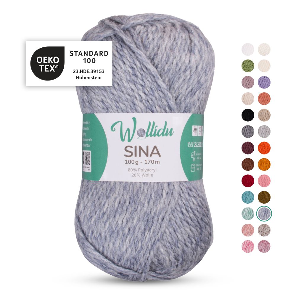 Acryl-Wollgarn 100g 170m – 80% Polyacryl 20% Wolle – Wollidu Sina