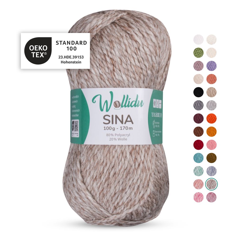 Acryl-Wollgarn 100g 170m – 80% Polyacryl 20% Wolle – Wollidu Sina